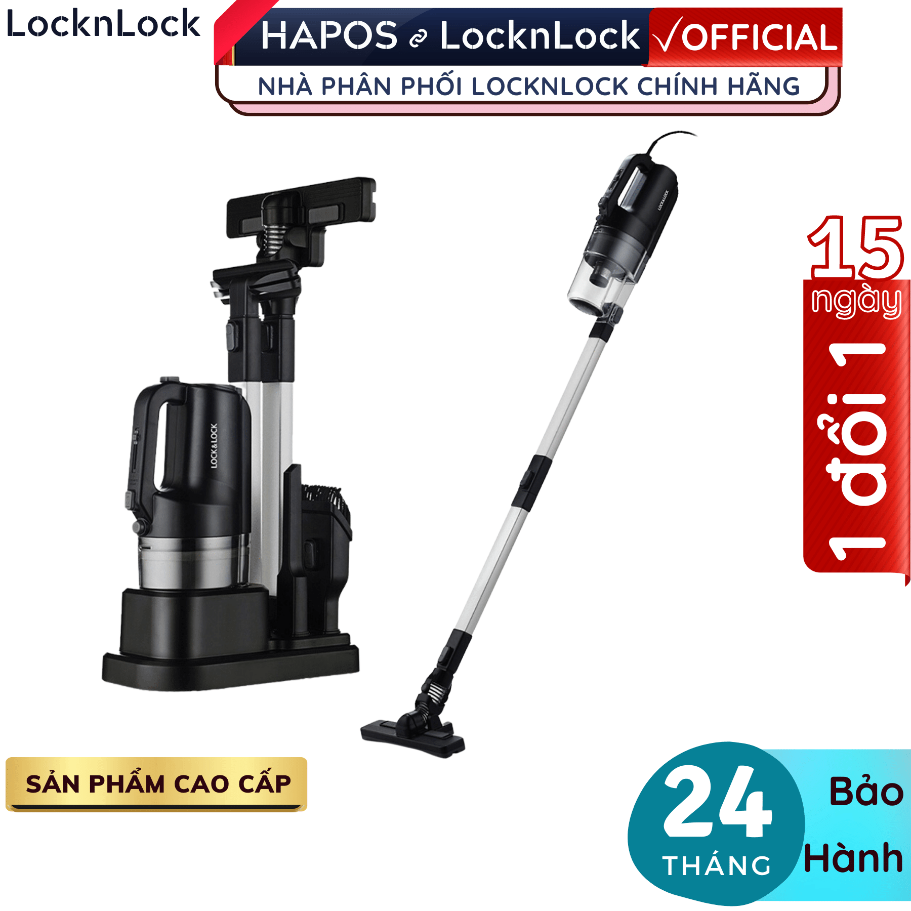 Máy hút bụi Lock&amp;Lock cầm tay ENV336BLK 400w - Hàng chính hãng có dây, lực hút mạnh, đa dạng đầu hút, gọn nhẹ - Hapos