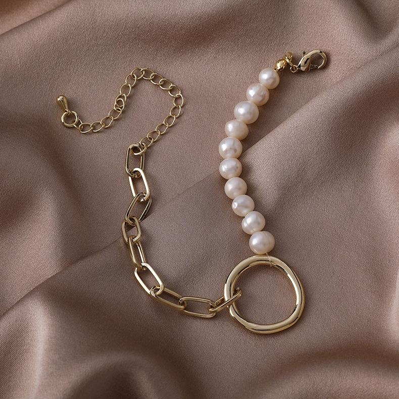 XiaoboACC Baroque Freshwater Pearl Circle Chain Bracelet