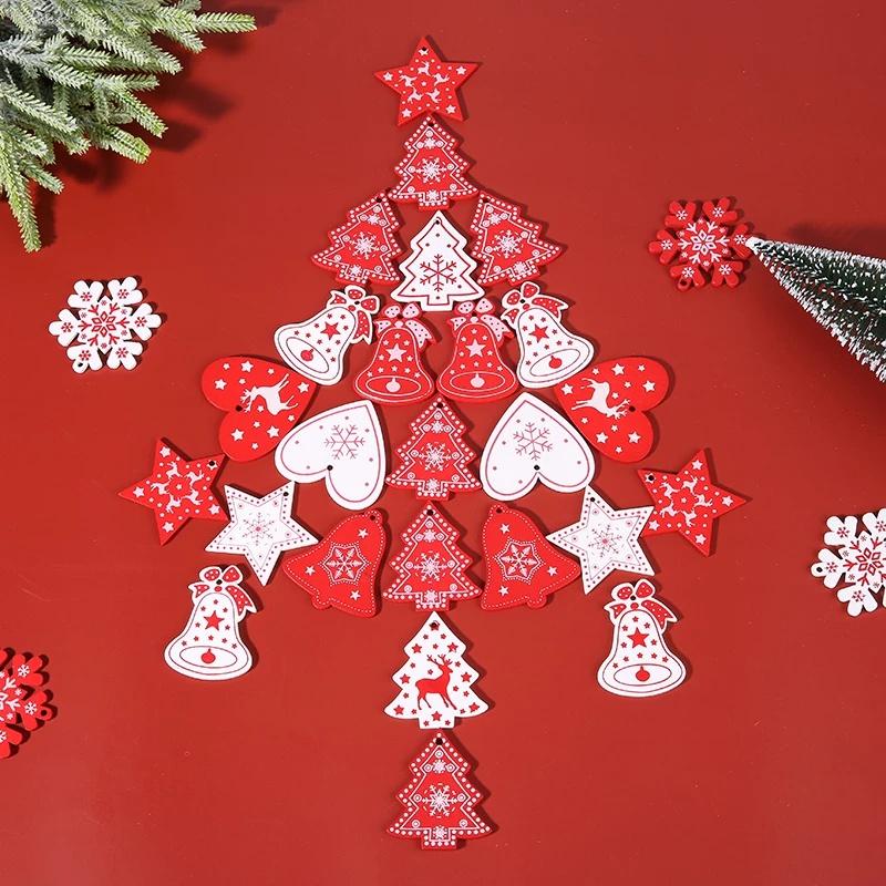 Phụ kiện treo trang trí cây thông Noel bằng gỗ thủ công với nhiều kiểu dáng in hình bông tuyết xinh xắn
