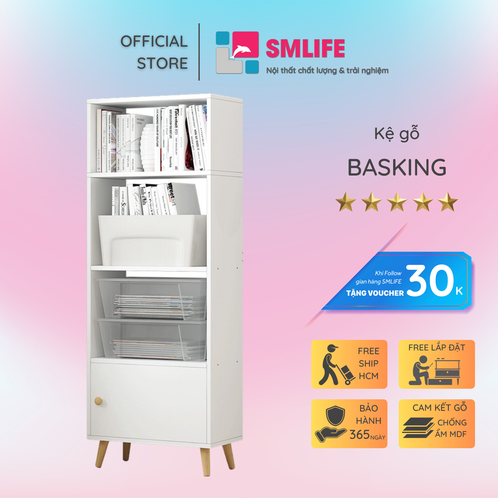 Giá sách giá rẻ hiện đại từ gỗ công nghiệp SMLIFE Basking