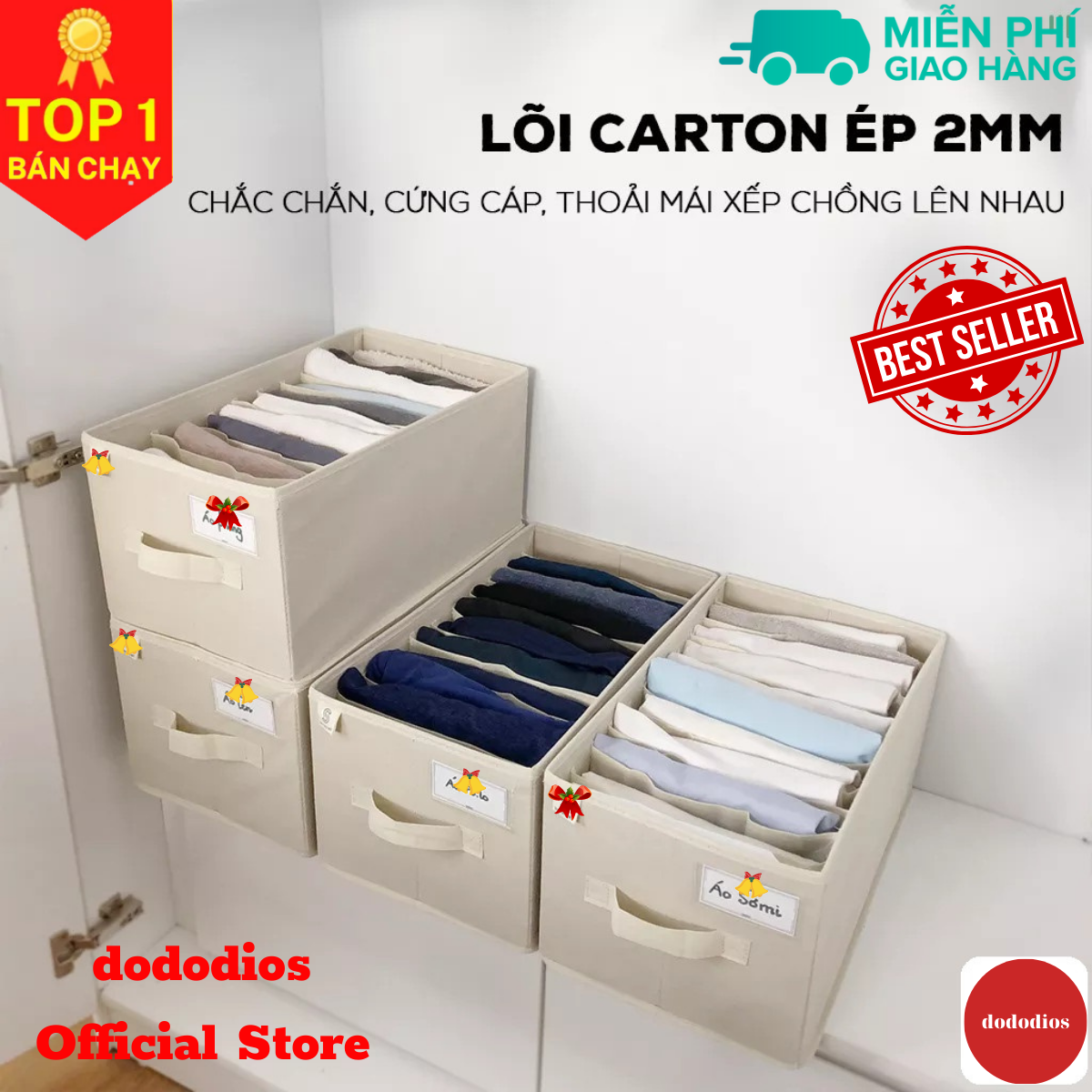Hộp vải chia 11 ngăn độc quyền dododios có tag gắn tên hộp lõi dày 2mm rất cứng cáp đựng quần jeal áo thun áo len