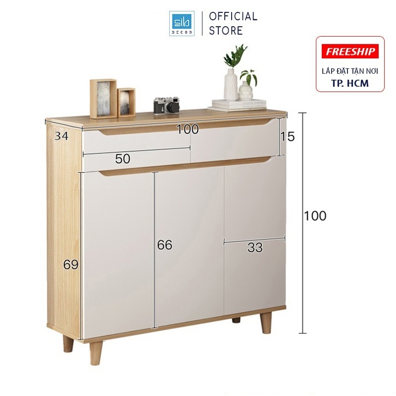 Tủ Gỗ Để Giày Thiết Kế Hiện Đại Với Hệ Chân Gỗ Tự Nhiên Thương Hiệu Sib Decor Tg07 - 100 X 100 X 34Cm