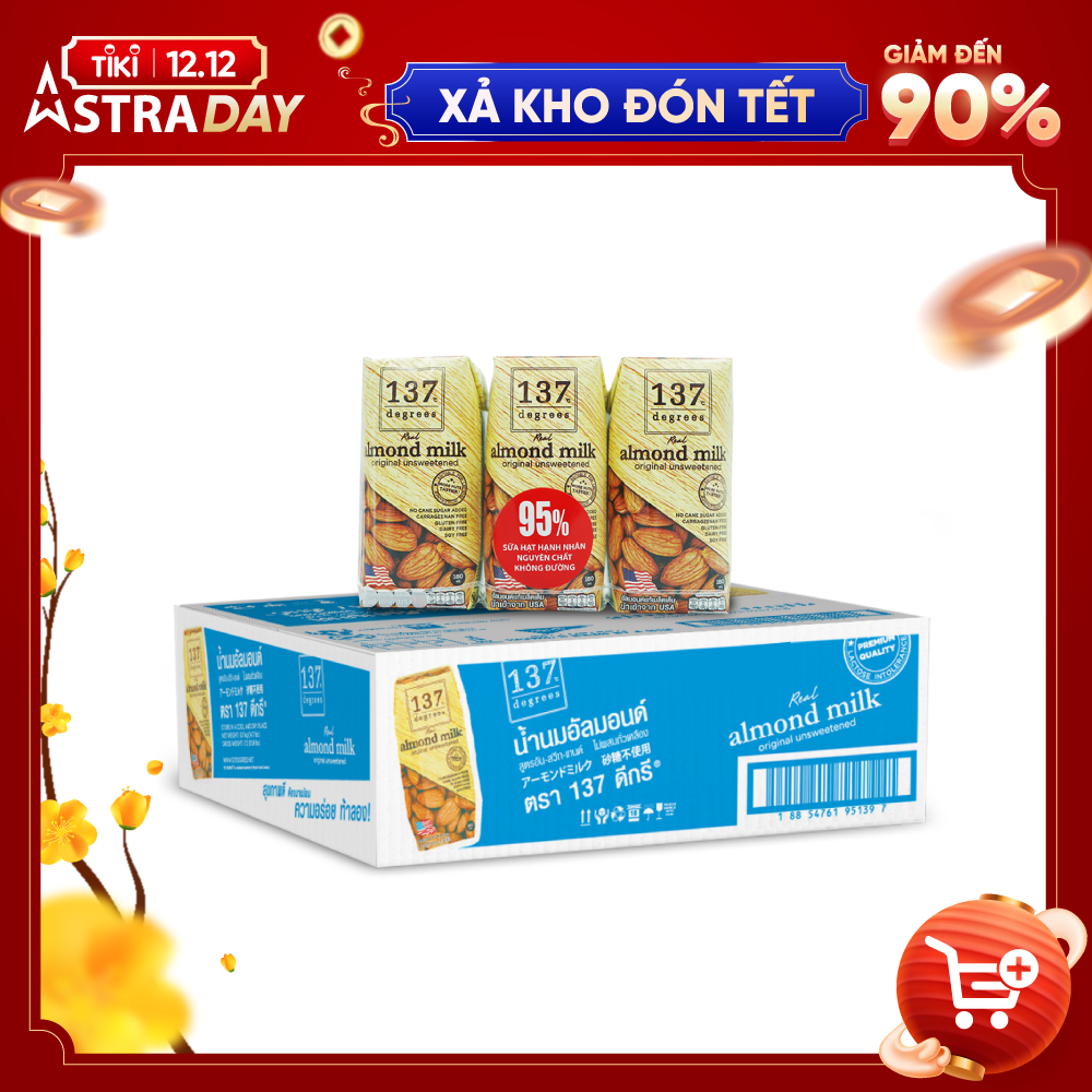 Thùng Sữa Hạt Hạnh Nhân Không Đường 137 Degrees (180ML x 36 Hộp)