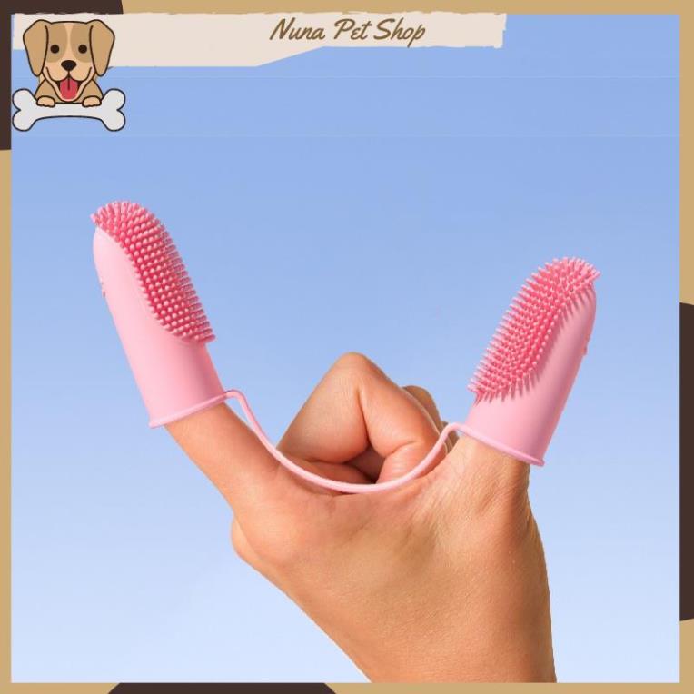 Bàn chải đánh răng cho chó mèo - Bàn chải xỏ ngón bằng silicone mềm tiện dụng