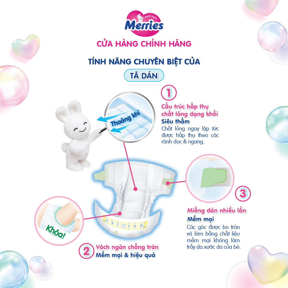 Tã/bỉm dán Merries size M - 56 miếng (dành cho bé từ 6 - 11kg)
