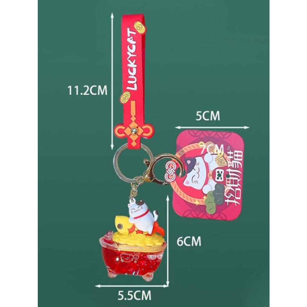 Móc Chìa Khóa Túi Xách Mèo Thần Tài Cưỡi Nước Đỏ Phong Thủy dễ thương đem lại may mắn Tết 2023 cho bạn