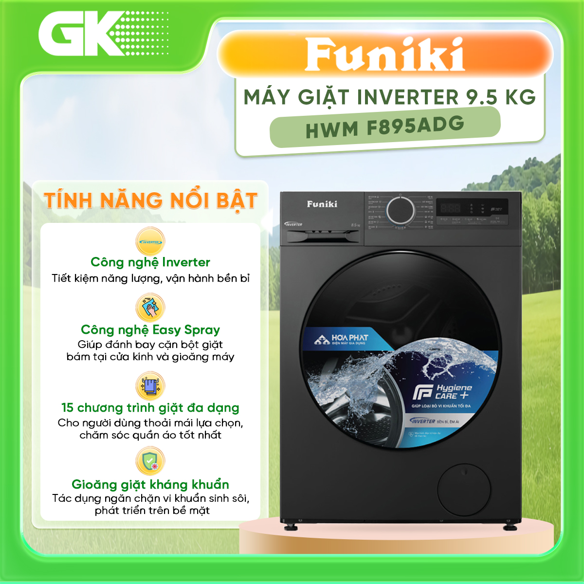 HWM F895ADG - MÁY GIẶT CỬA TRƯỚC FUNIKI HWM F895ADG - Hàng Chính Hãng - Chỉ Giao Hồ Chí Minh