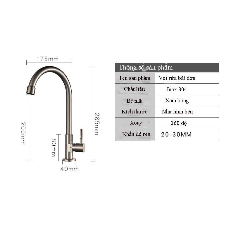 Vòi rửa chén lạnh INOX SUS 304