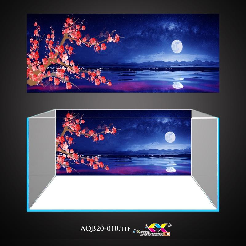 Tranh 3D Koifish, Tranh Dán Bể Cá, Hoa đào dưới ánh trăng , in tranh theo kích thước yêu cầu
