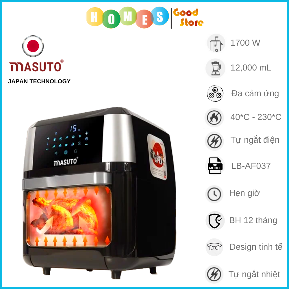 Nồi Chiên Không Dầu Air Fryer MASUTO 12L Công Nghệ Nhật Bản - Hàng Chính Hãng