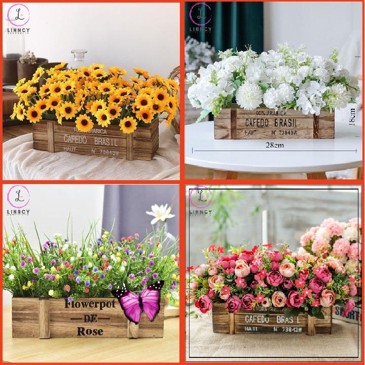Hoa giả, giỏ hoa lụa dài 28cm nhiều mẫu trang trí nhà cửa, cửa hàng, văn phòng, lớp học