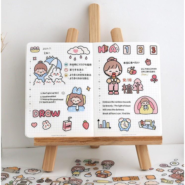 Hộp 1000 Sticker 100 tấm sticker hình dán - quà tặng dán hoạt hình trang trí sổ lưu niệm dễ thương