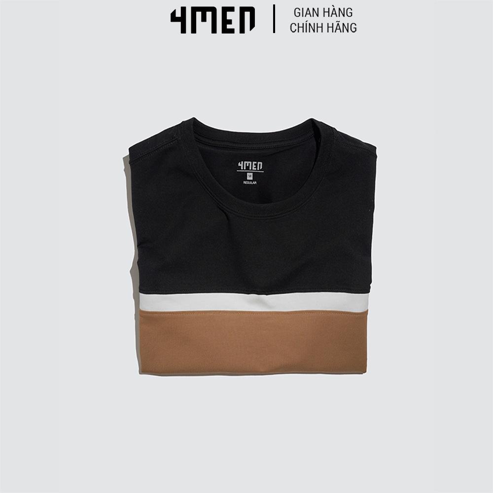 Áo thun nam ngắn tay đẹp 4MEN AT060 cổ tròn, form regular, vải cotton cao cấp co giãn, phối màu trẻ trung ấn tượng