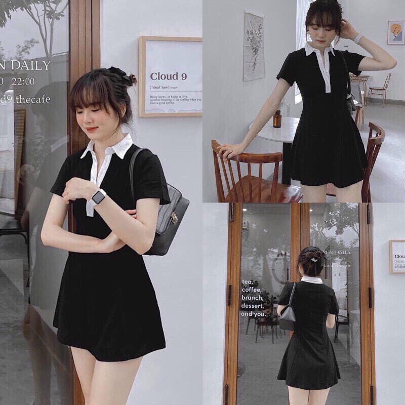 Đàm Polo Phối Viền trắng Xòe Nhẹ Siêu Tôn Dáng