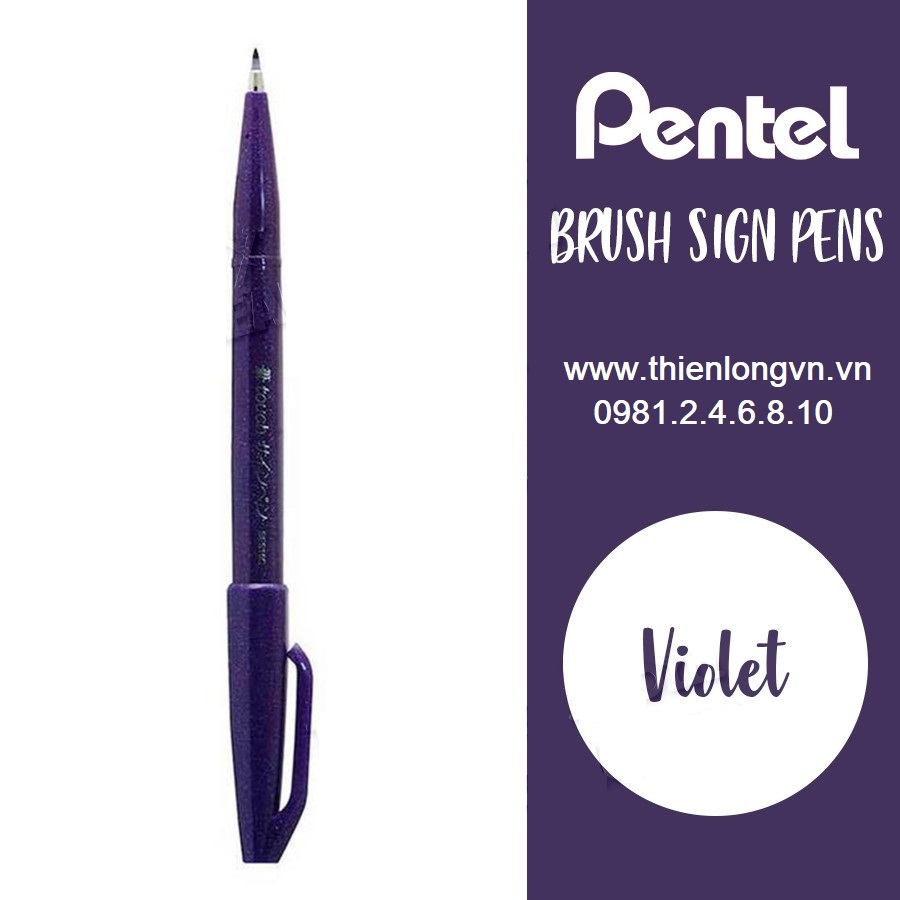 Bút lông viết thư pháp hiện đại Pentel SES15C-v màu tím; Calligraphy Fude Touch Sign - Violet