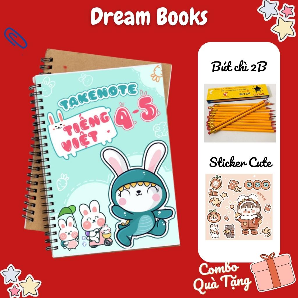 Sổ Takenotes tổng hợp kiến thức Tiếng Việt 4-5 trang trí sticker dễ hiểu- 2 loại sổ lò xo bìa trong Beta, sổ còng đóng Binder