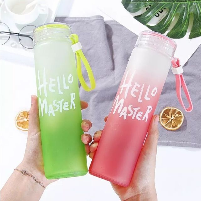 COMBO 2 BÌNH NƯỚC THỦY TINH HELLO MASTER TẶNG 1 SỢI DÂY CỘT TÓC SCRUNCHIES