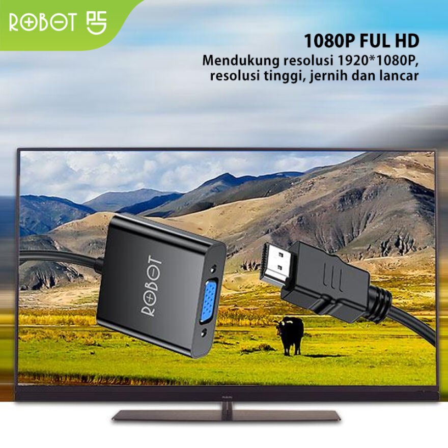 Bộ Chuyển Đổi HDMI Sang VGA ROBOT RHV10 Chuẩn FHD 1080P Kết Nối Với Máy Chiếu, TiVi - Hàng Chính Hãng