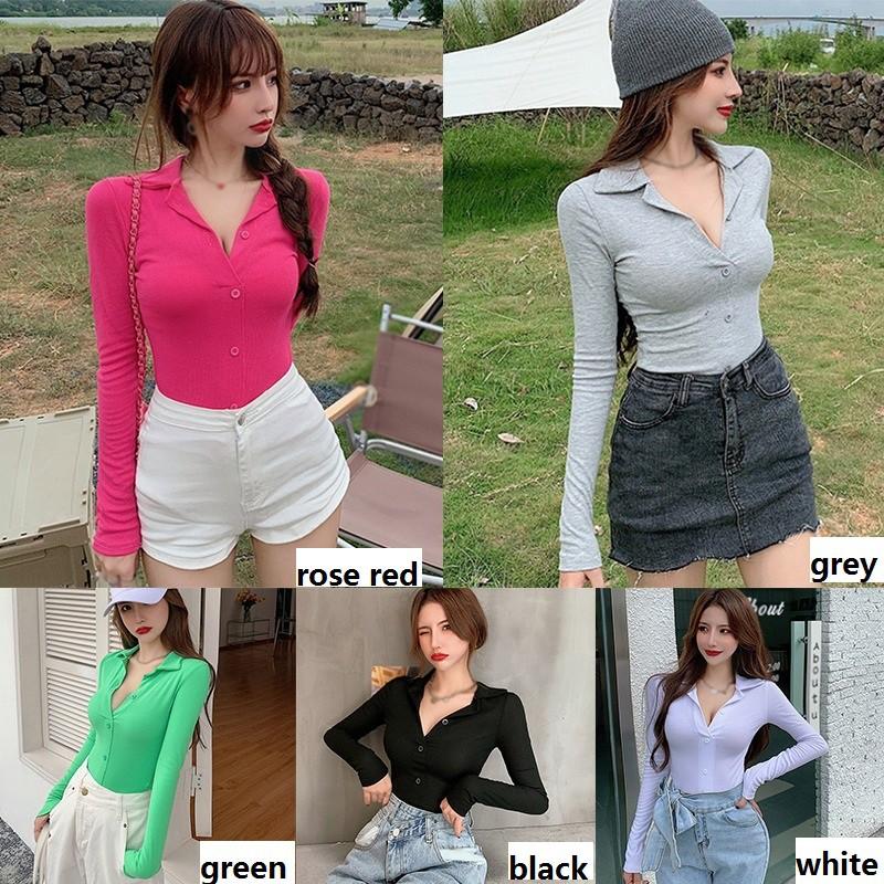 Áo Thun Cotton Ôm Dáng Màu Trơn Tay Dài Gợi Cảm Cho Nữ