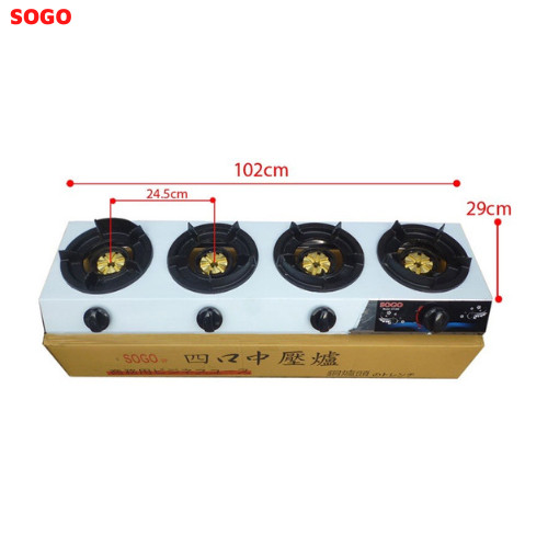 Bếp Khè Ga 4 Lò Bán Công Nghiệp SOGO GT-208S4-Ngọn Lửa Xanh-Hàng Chính Hãng