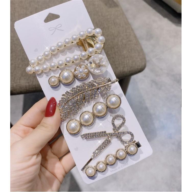 Set 6 Kẹp Tóc Ngọc Trai Siêu Sang Chảnh - Ngọc Trai Nhân Tạo