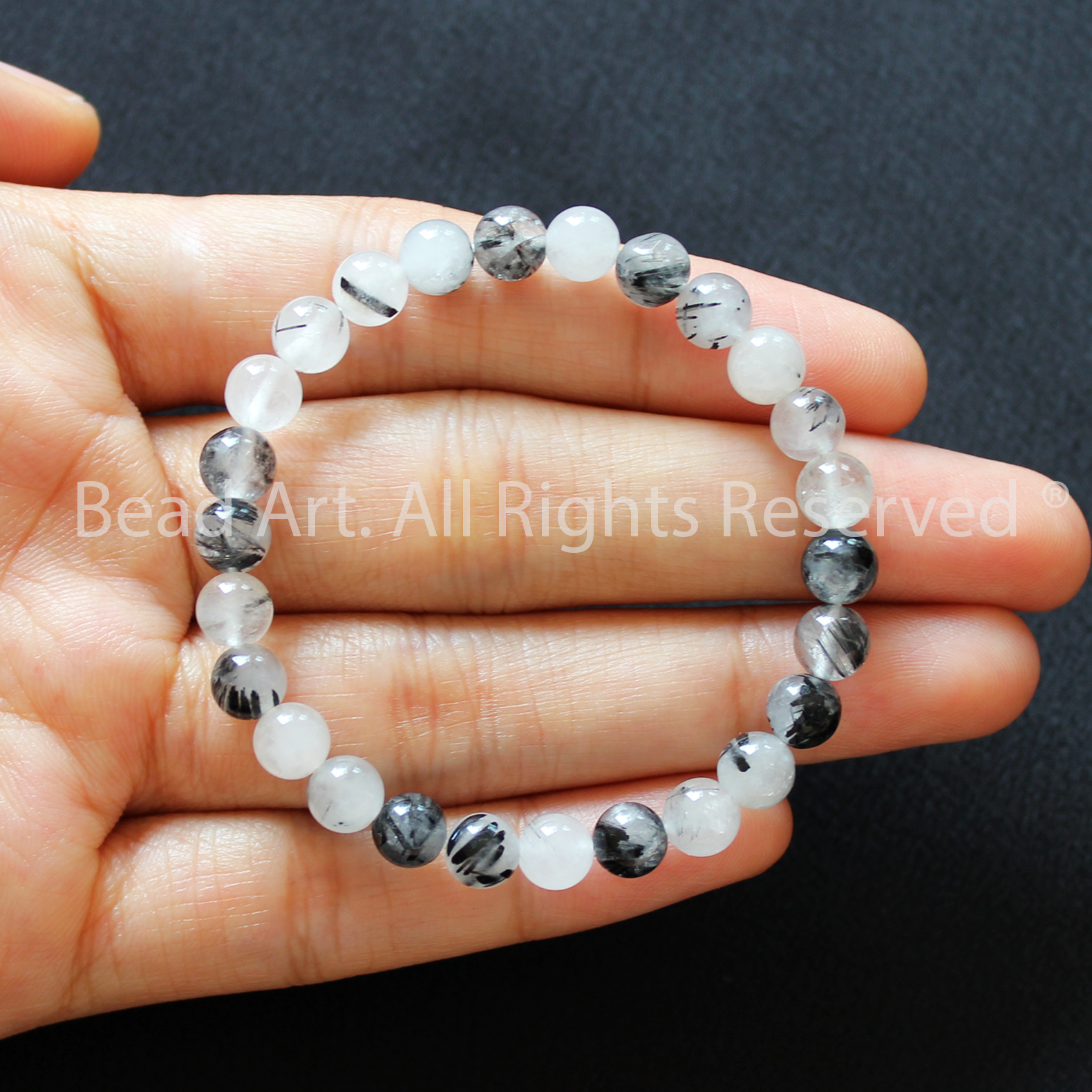 Vòng Tay 5.5-6MM Đá Thạch Anh Tóc Đen Tự Nhiên, Black Rutilated Quartz Loại A, Vòng Tay Phong Thuỷ, Chuỗi Hạt, Trang Sức, Hợp Mệnh Thủy, Mộc - Bead Art