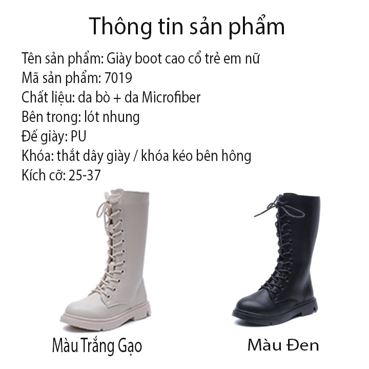 Giày boot cao cổ trẻ em nữ Mã 7019
