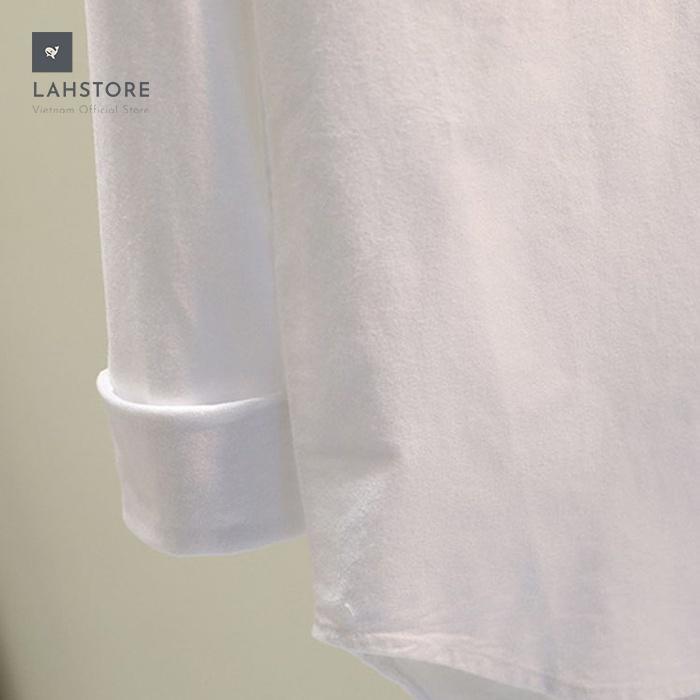 Áo sơ mi nữ cổ đức form rộng vải cotton LAHSTORE phong cách công sở Hàn Quốc