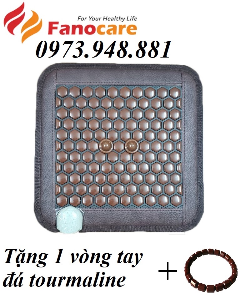 Thảm/ đệm đá nhiệt nóng Fanocarem có 2 nút ngồi nhiệt KT 45*45*3,5cm (Tặng kèm 1 vòng tay đá tourmaline)