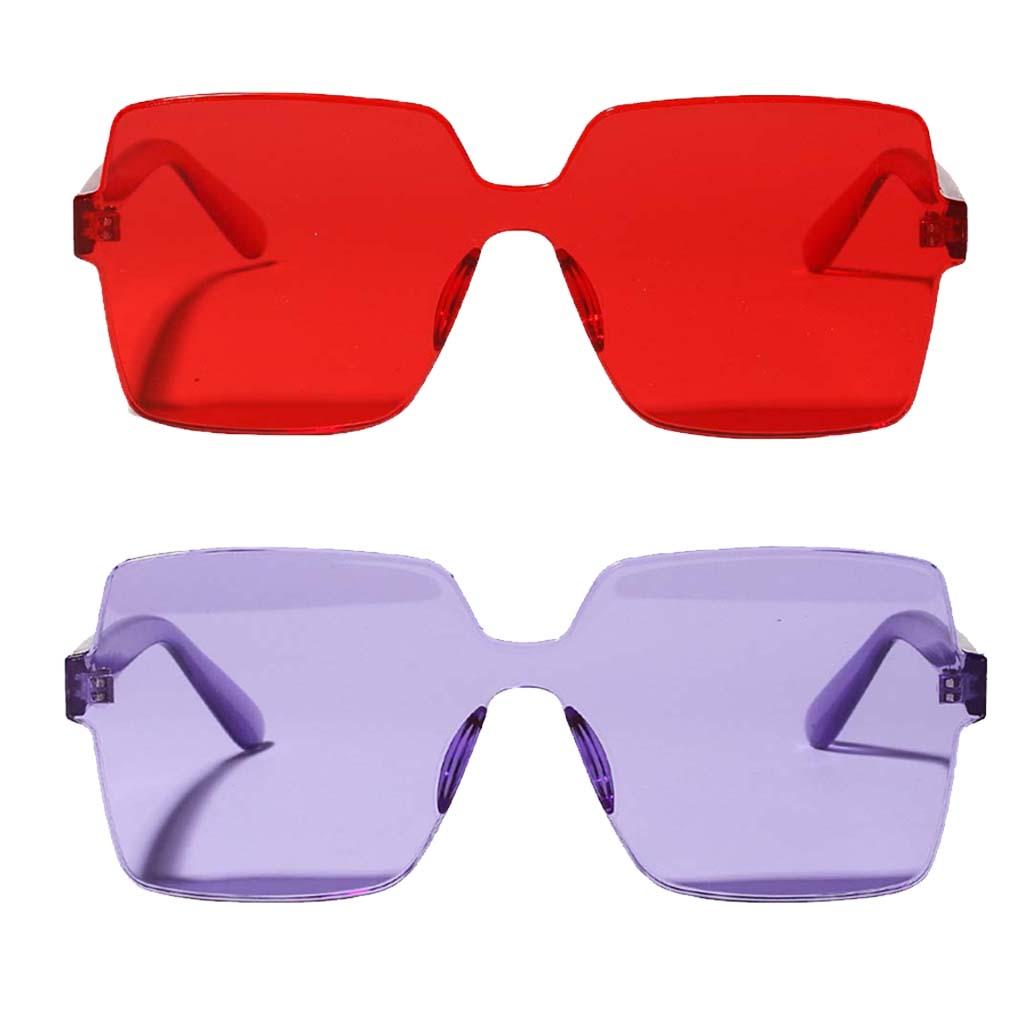 Womens Rimless Square Sunglasses Retro Eyewear Sun Glasses Shades Red