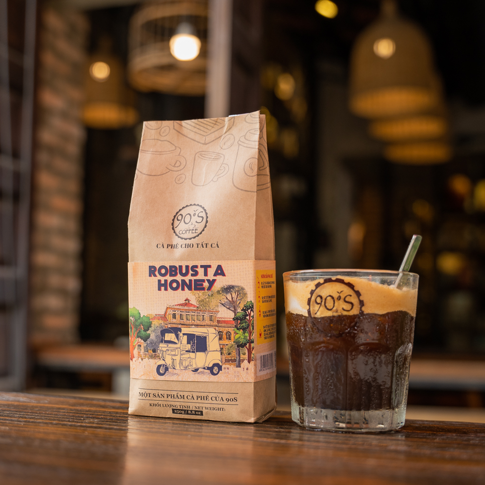 Cà Phê Robusta Honey Rang Xay Nguyên Chất - Dạng Bột - 90S Coffee Vietnam - 100% Cà Phê Sạch Cao Cấp