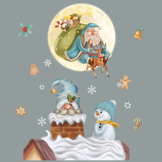 Decal trang trí Noel - Ông già Noel trong ống khói