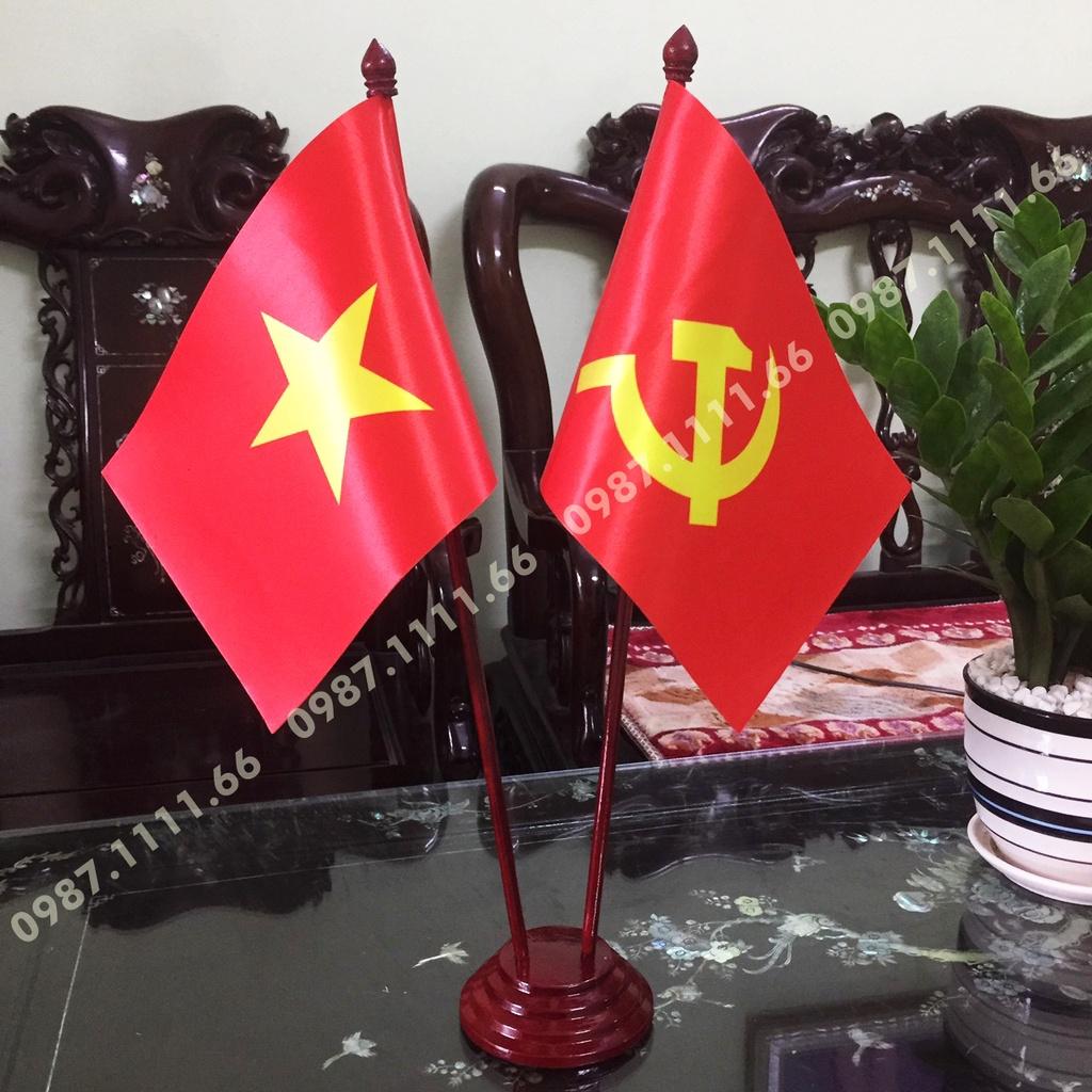Cờ Để Bàn Đế gỗ Cắm 2 cờ Việt Nam - Đảng