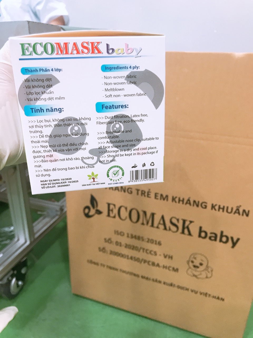 KHẨU TRANG Y TẾ EM BÉ CAO CẤP KHÁNG KHUẨN 4 LỚP ECOMASK (HỘP 50 CÁI) MÀU XANH