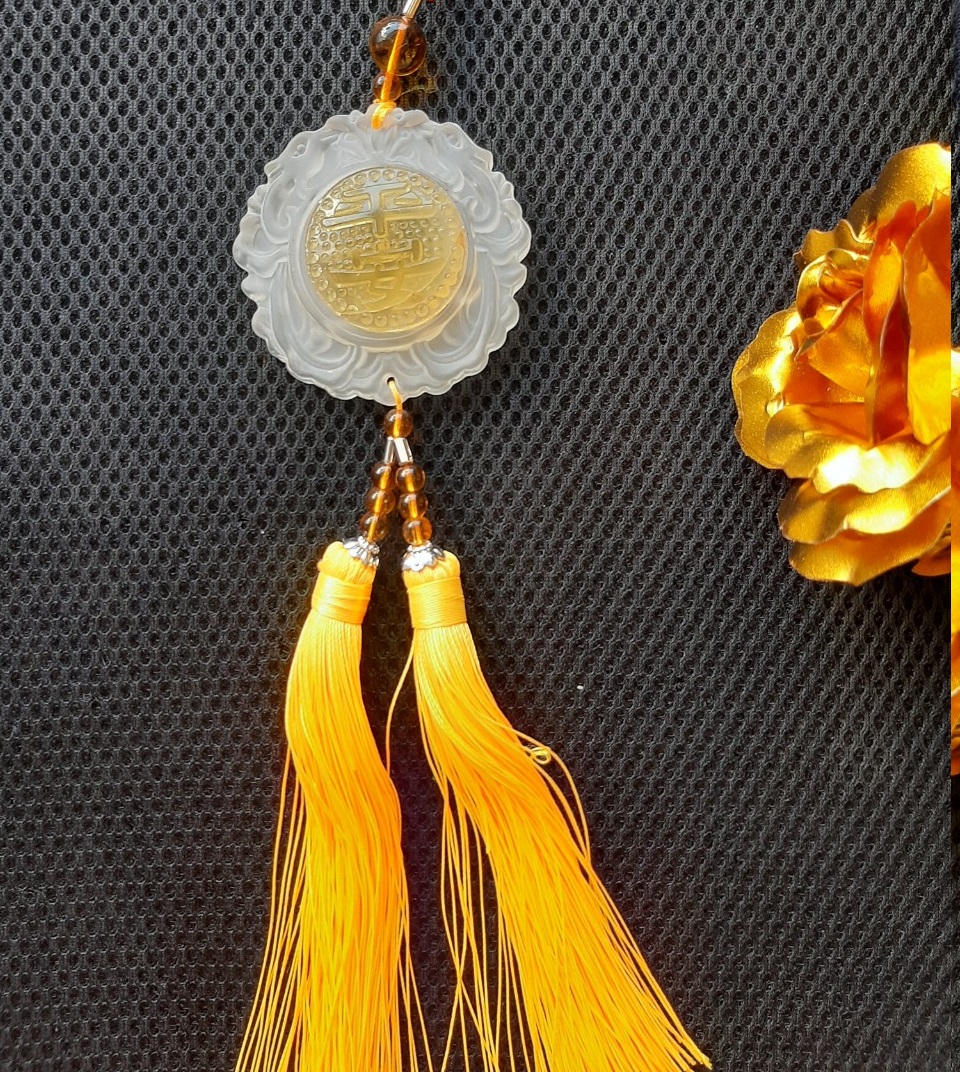 Dây treo ô tô phong thủy hình đồng tiền may mắn, 4 màu lựa chọn, mặt đá thủy tinh