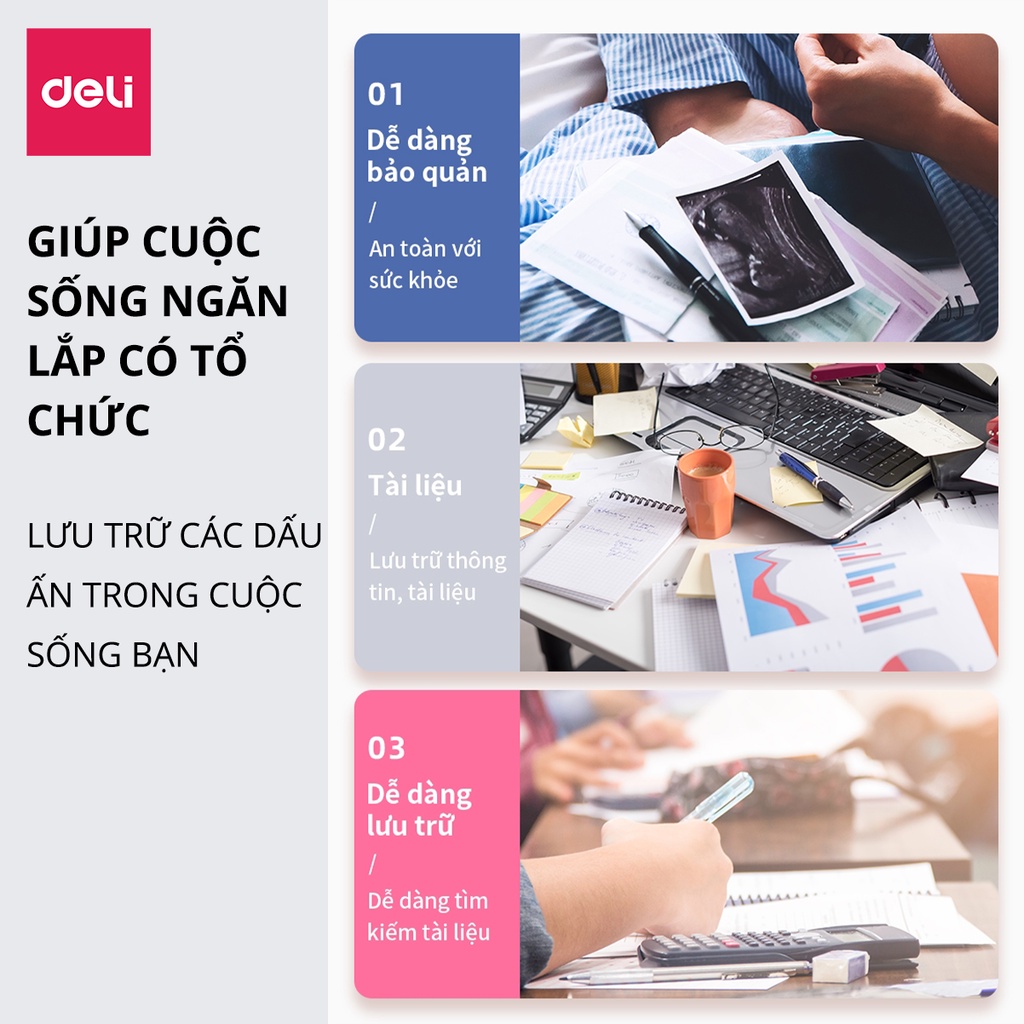 File Lá Học Sinh A4 Deli - 30/40 Lá - Xanh Dương/Hồng/Trắng - 1 Chiếc - 72493 / 72494