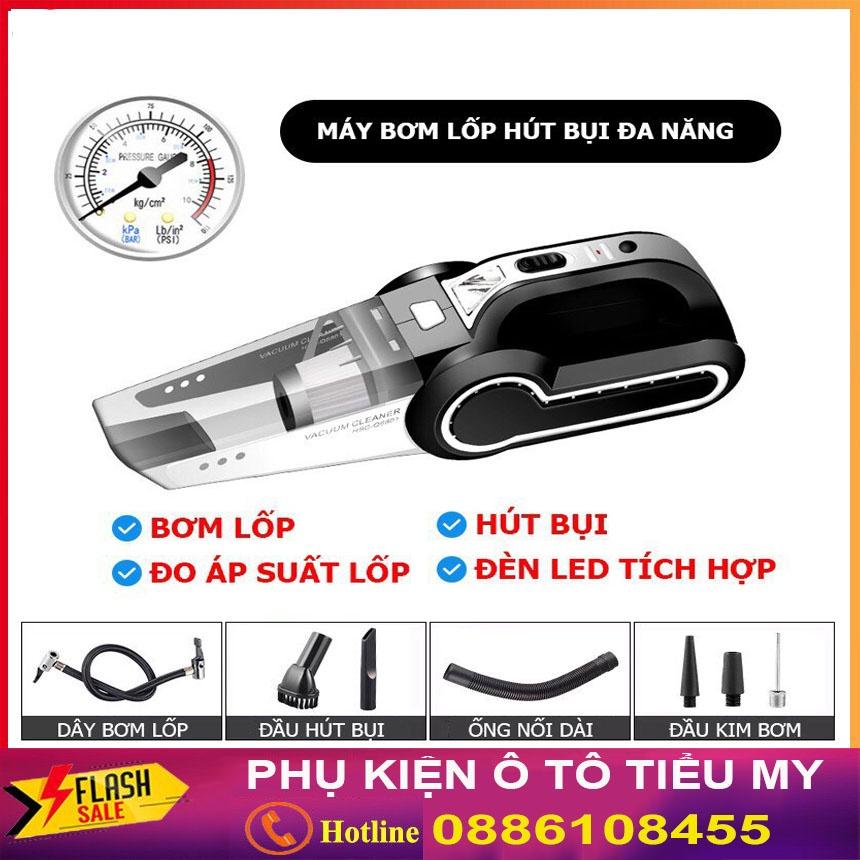 Máy Hút Bụi Ô Tô Đa Năng 4 Trong 1 - Hút Bụi, Bơm Lốp, Đo Áp Suất Lốp, Đèn Pin Chiếu Sáng, Bơm Khoẻ