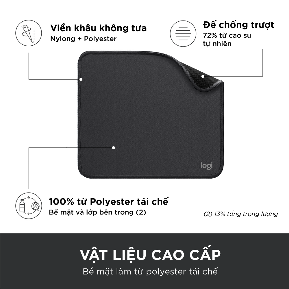 Lót chuột Logitech Mouse Pad - Đế cao su chống trượt, lướt dễ dàng, bề mặt chống đổ tràn, bền bỉ, nhỏ gọn - Màu