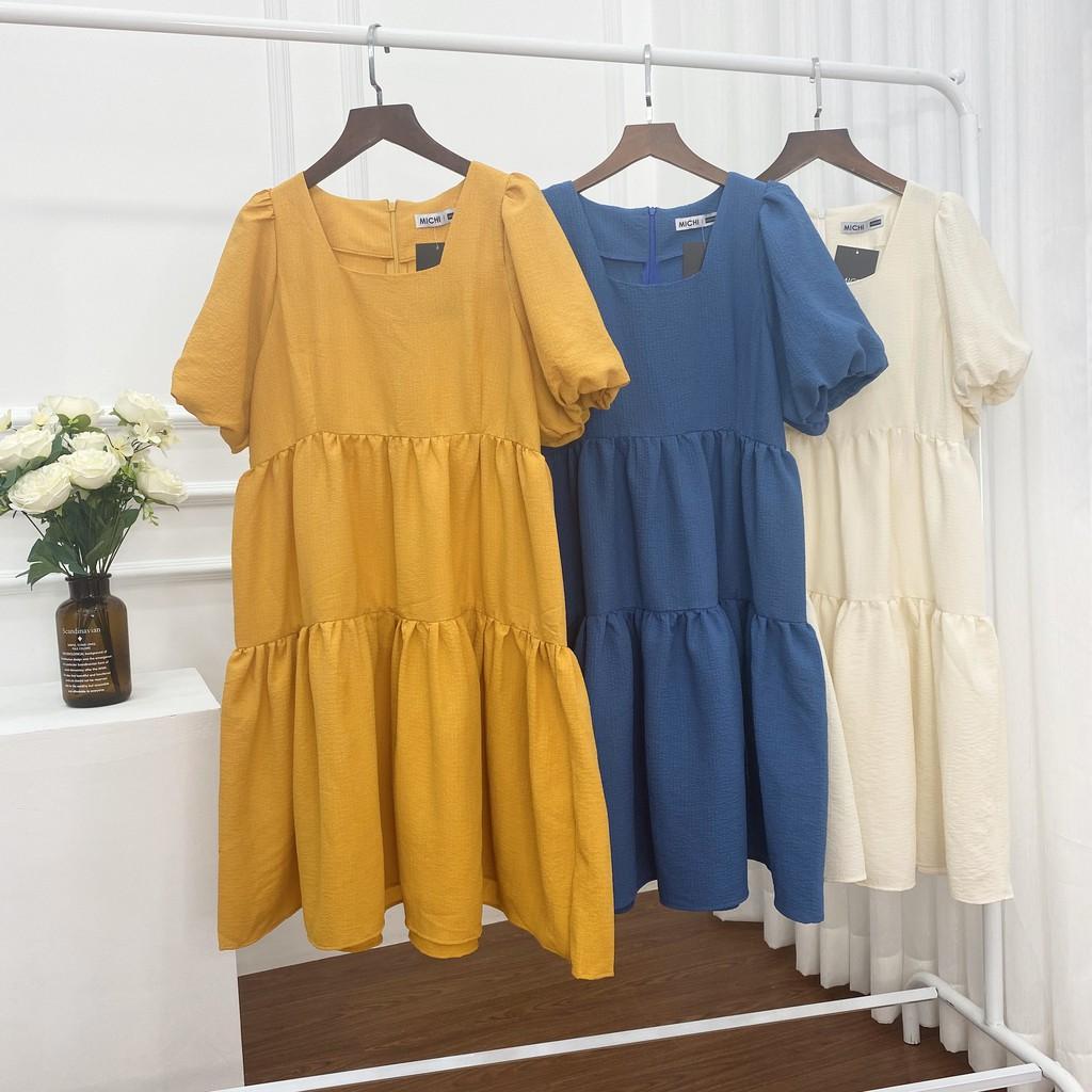 Váy baybydoll 2 tầng, cổ vuông, tay bo phồng, đầm xuông rộng freesize 3 màu mã V176 - Michi's House