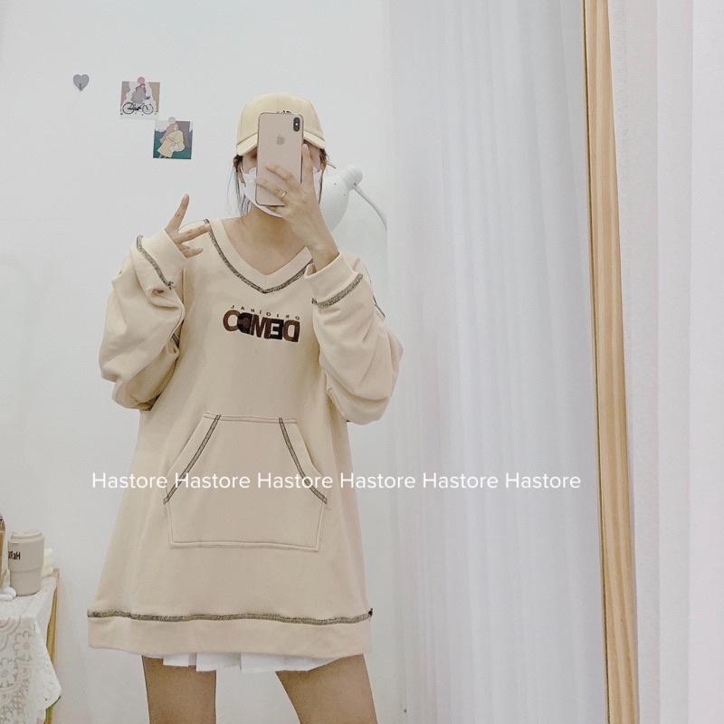 Áo sweater da cá dày dặn chữ DEMCO