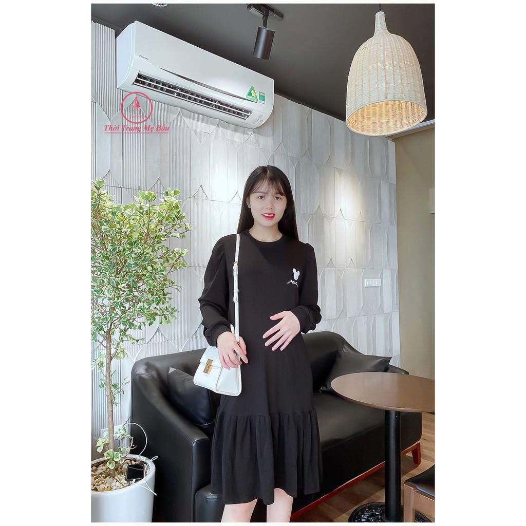 Váy bầu thu đông dài tay new 2 màu ( chất len tăm cao cấp , co giãn , không nhắn ) hình thật +video