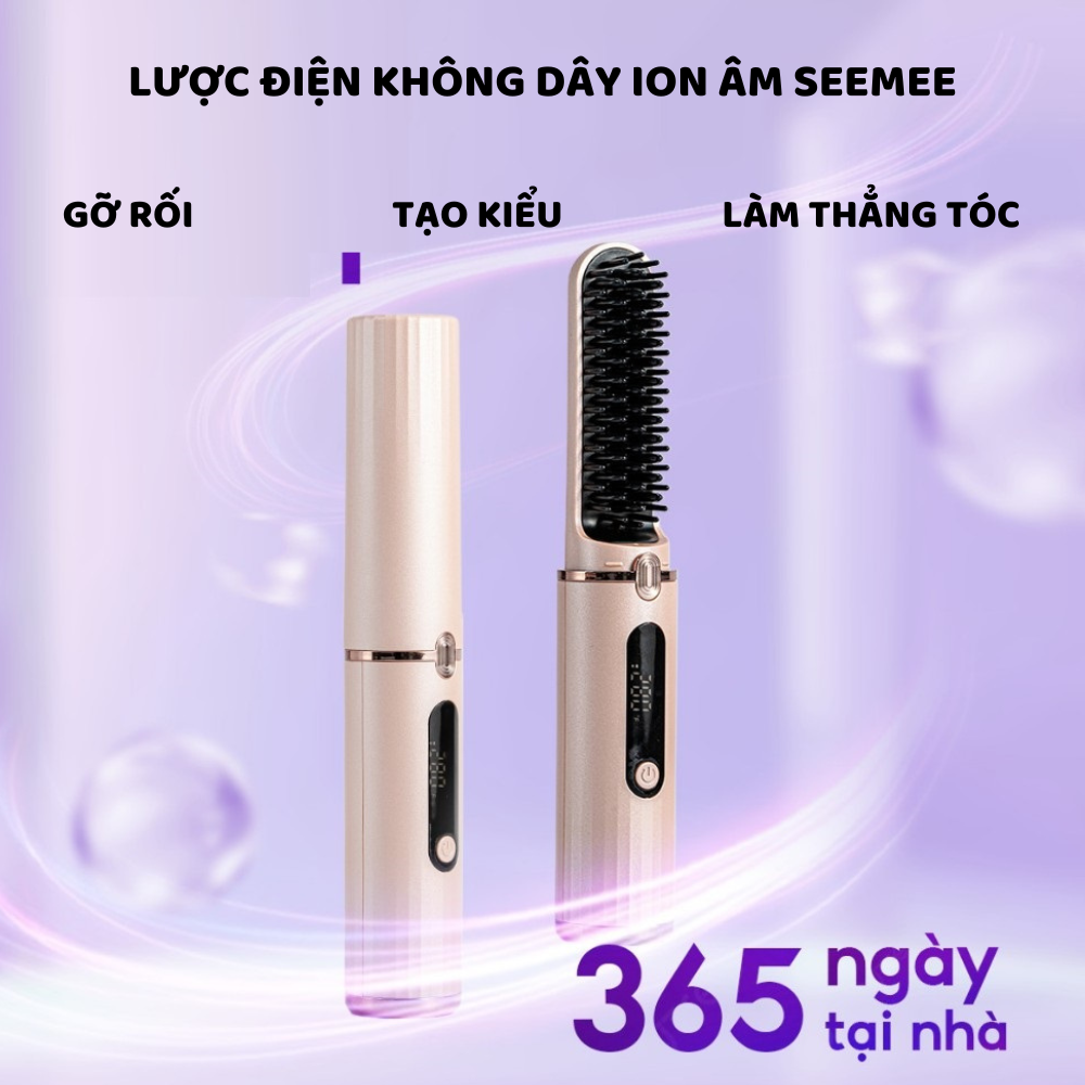 Lược điện không dây ion âm Sothing SeeMee suôn mượt, tạo kiểu vào nếp nhanh - Hàng chính hãng