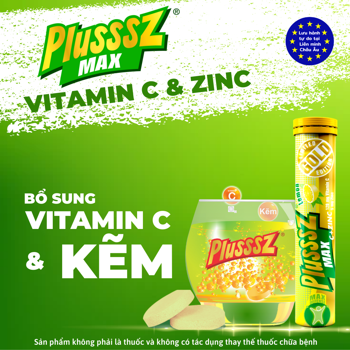 {COMBO5TUYP} Viên sủi Plusssz Max Vitamin C & ZinC vị chanh không đường bổ sung vitamin C và kẽm dạng hòa tan, dễ hấp thu hỗ trợ đề kháng, vững vàng sức khỏe (Tuýp 20 viên sủi)