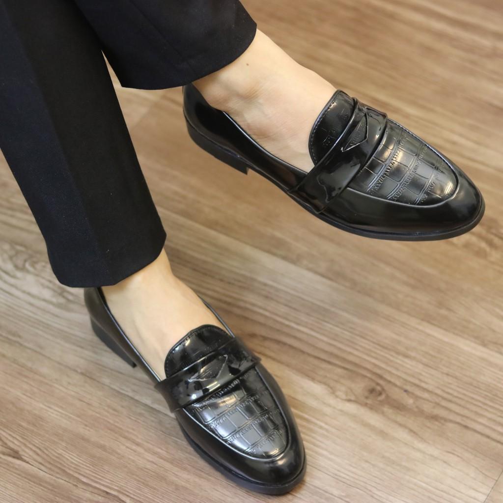 Giày Lười Nam Giá Rẻ - Da Pu Cao Cấp, Đế Cao Su Đúc - L134 Đen Bóng