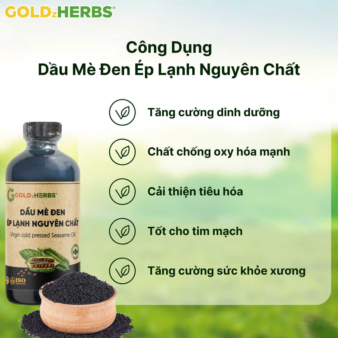 Dầu mè đen ép lạnh nguyên chất GoldzHerbs – Chai 120ml/ 250ml