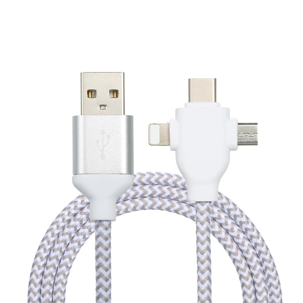 3 in 1 Charging Cable Data Cable 2.4A with Micro USB/Type-c Replacement for iPhone Xiaomi Huawei Samsung Nylon Braided
