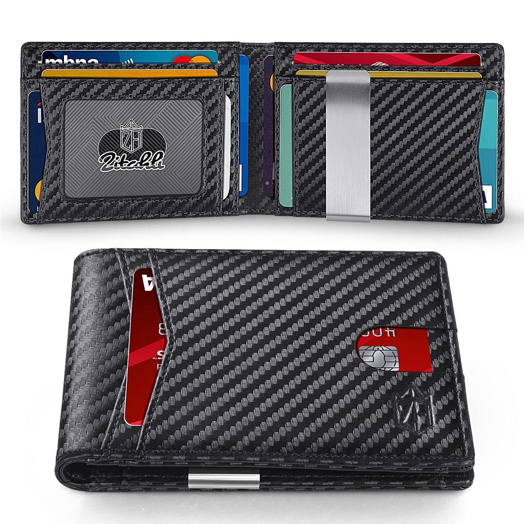 Money Clip Wallet - Ví kẹp tiền da nam đựng thẻ Carbon RFID tối đa đến 15 thẻ