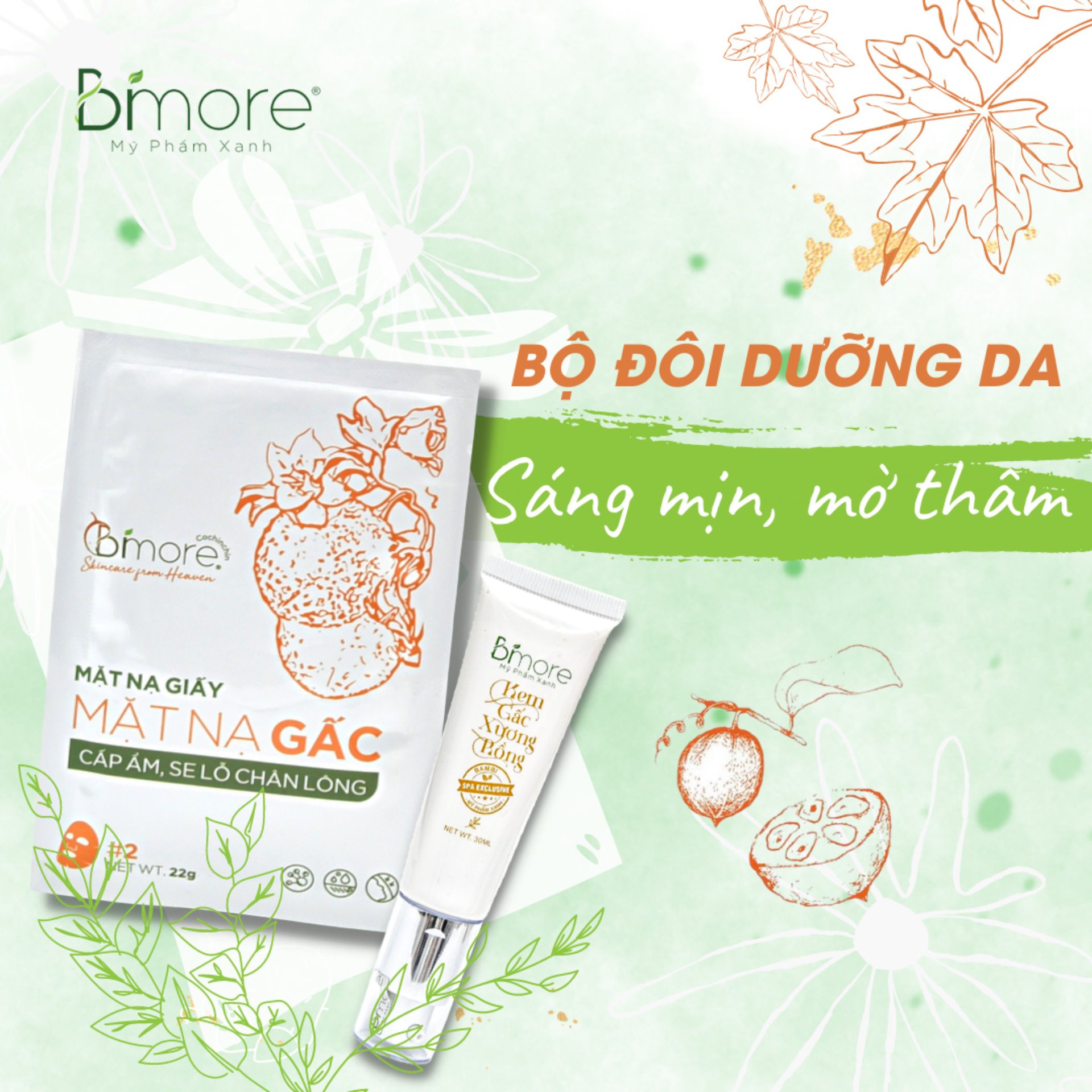 Mặt nạ Cotton Gấc Bimore cấp ẩm se khít lỗ chân lông, sáng da, mờ thâm