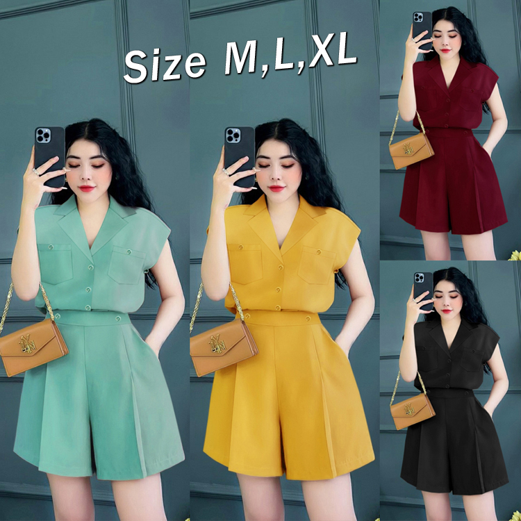 Sét nguyên bộ áo sơ mi 2 túi quần short xinh xắn