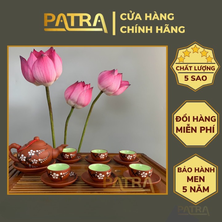 Bộ ấm chén uống trà cao cấp , bộ ấm trà Bát Tràng - trường sa hoa mai trắng